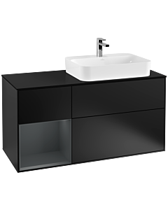 Villeroy und Boch Finion Waschtischunterschrank F392HGPD 120cm, Abdeckplatte black matt, Regal links Midnight Blue Matt Lacquer, Black matt lacquer