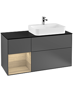 Villeroy und Boch Finion Villeroy und Boch F392PCGK 120cm, plaque de finition noir mat, étagère gauche Oak Veneer , anthracite mat