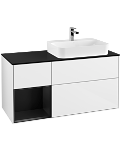 Villeroy und Boch Finion Villeroy und Boch F392PDGF 120cm, plaque de finition noir mat, étagère gauche laqué noir mat, laqué blanc brillant