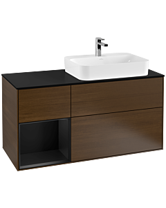 Villeroy und Boch Finion Villeroy und Boch F392PDGN 120cm, plaque de finition noir mat, étagère gauche laqué noir mat, placage noyer