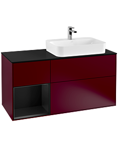 Villeroy und Boch Finion Waschtischunterschrank F392PDHB 120cm, Abdeckplatte black matt, Regal links Black matt lacquer, Peony Matt