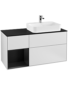 Villeroy und Boch Finion Waschtischunterschrank F392PDMT 120cm, Abdeckplatte black matt, Regal links Black matt lacquer, White matt lacquer