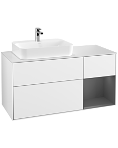 Villeroy und Boch Finion Villeroy und Boch F401GKGF 120cm, plaque de finition blanc mat, étagère à droite anthracite mat, laqué blanc brillant