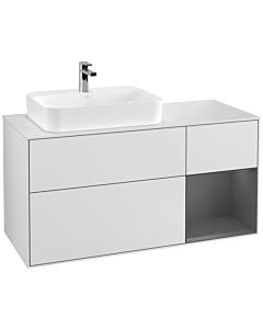Villeroy und Boch Finion Waschtischunterschrank F401GKMT 120cm, Abdeckplatte white matt, Regal rechts Anthracite matt, White matt lacquer