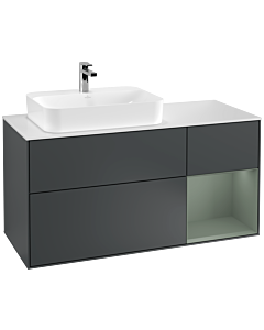 Villeroy und Boch Finion Villeroy und Boch F401GMHG 120cm, plaque de finition blanc mat, étagère à droite Olive Matt Lacquer , Midnight Blue Matt Lacquer