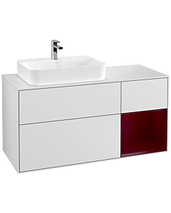Villeroy und Boch Finion Waschtischunterschrank F401HBMT 120cm, Abdeckplatte white matt, Regal rechts Peony, White matt lacquer