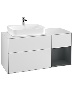 Villeroy und Boch Finion Waschtischunterschrank F401HGMT 120cm, Abdeckplatte white matt, Regal rechts Midnight Blue Matt Lacquer, White matt lacquer