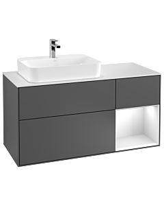 Villeroy und Boch Finion Villeroy und Boch G401MTGK 120cm, plaque de recouvrement blanc mat, Emotion, étagère à droite laqué blanc mat, anthracite mat