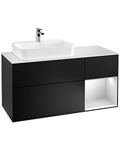 Villeroy und Boch Finion Waschtischunterschrank F401MTPD 120cm, Abdeckplatte white matt, Regal rechts White matt lacquer, Black matt lacquer