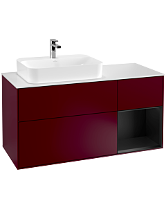 Villeroy und Boch Finion Waschtischunterschrank F401PDHB 120cm, Abdeckplatte white matt, Regal rechts Black matt lacquer, Peony Matt
