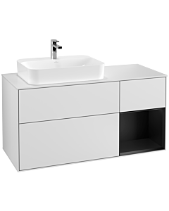 Villeroy und Boch Finion Villeroy und Boch F401PDMT 120cm, plaque de recouvrement blanc mat, étagère à droite laqué noir mat, laqué blanc mat