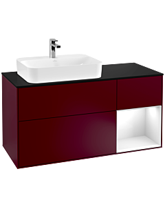 Villeroy und Boch Finion Waschtischunterschrank F402GFHB 120cm, Abdeckplatte black matt, Regal rechts Glossy white lacquer, Peony Matt