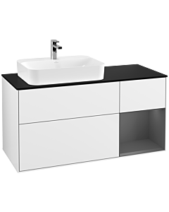 Villeroy und Boch Finion Villeroy und Boch F402GKGF 120cm, plaque de finition noir mat, étagère à droite Anthracite mat, laqué blanc brillant
