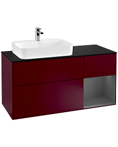 Villeroy und Boch Finion Villeroy und Boch F402GKHB 120cm, plaque de finition noir mat, étagère à droite Anthracite mat, Peony Matt