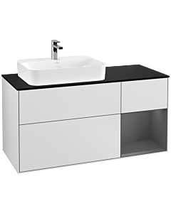 Villeroy und Boch Finion Waschtischunterschrank F402GKMT 120cm, Abdeckplatte black matt, Regal rechts Anthracite matt, White matt lacquer