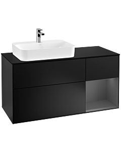 Villeroy und Boch Finion Villeroy und Boch F402GKPD 120cm, couvercle noir mat, étagère à droite anthracite mat, laqué noir mat
