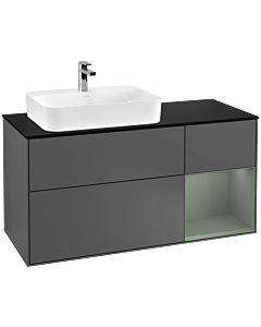 Villeroy und Boch Finion Villeroy und Boch F402GMGK 120cm, plaque de finition noir mat, étagère à droite Olive Matt Lacquer , anthracite mat