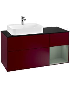 Villeroy und Boch Finion Waschtischunterschrank F402GMHB 120cm, Abdeckplatte black matt, Regal rechts Olive Matt Lacquer, Peony Matt