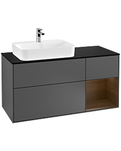 Villeroy und Boch Finion Villeroy und Boch F402GNGK 120cm, plaque de finition noir mat, étagère droite placage noyer, anthracite mat
