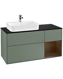 Villeroy und Boch Finion Villeroy und Boch F402GNGM 120cm, plaque de finition noir mat, étagère droite placage noyer, Olive Matt Lacquer