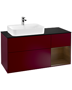 Villeroy und Boch Finion Waschtischunterschrank F402GNHB 120cm, Abdeckplatte black matt, Regal rechts Walnut veneer, Peony Matt