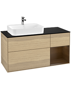 Villeroy und Boch Finion Villeroy und Boch F402GNPC 120cm, plaque de finition noir mat, étagère droite placage noyer, Oak Veneer