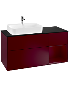 Villeroy und Boch Finion Villeroy und Boch F402HBHB 120cm, plaque de finition noir mat, étagère à droite Peony , Peony Matt
