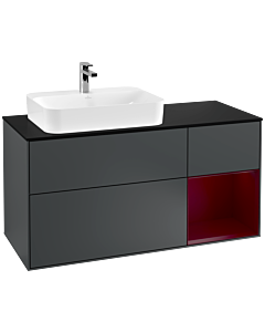 Villeroy und Boch Finion Villeroy und Boch F402HBHG 120cm, plaque de finition noir mat, étagère à droite Peony , Midnight Blue Matt Lacquer