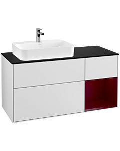 Villeroy und Boch Finion Waschtischunterschrank F402HBMT 120cm, Abdeckplatte black matt, Regal rechts Peony, White matt lacquer
