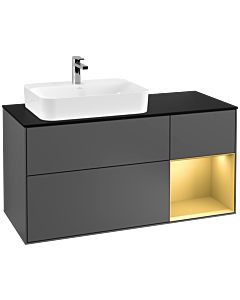 Villeroy und Boch Finion Waschtischunterschrank F402HFGK 120cm, Abdeckplatte black matt, Regal rechts Gold matt, Anthracite matt