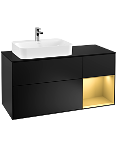 Villeroy und Boch Finion Villeroy und Boch F402HFPD 120cm, plaque de finition noir mat, étagère droite or mat, laqué noir mat