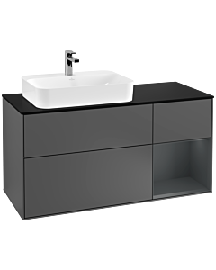 Villeroy und Boch Finion Villeroy und Boch F402HGGK 120cm, plaque de finition noir mat, étagère à droite Midnight Blue Matt Lacquer , anthracite mat