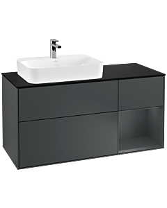 Villeroy und Boch Finion Waschtischunterschrank F402HGHG 120cm, Abdeckplatte black matt, Regal rechts Midnight Blue Matt Lacquer, Midnight Blue Matt Lacquer