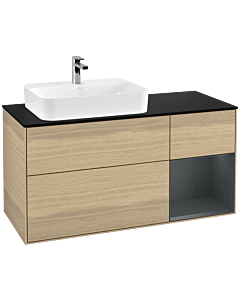 Villeroy und Boch Finion Villeroy und Boch Finion F402HGPC 120cm, cover plate black matt, shelf on the right Midnight Blue Matt Lacquer , Oak Veneer