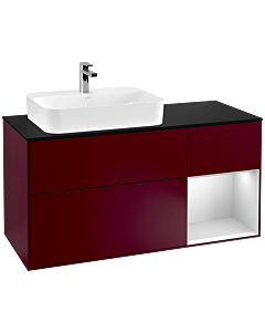 Villeroy und Boch Finion Waschtischunterschrank F402MTHB 120cm, Abdeckplatte black matt, Regal rechts White matt lacquer, Peony Matt