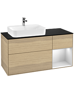 Villeroy und Boch Finion Waschtischunterschrank F402MTPC 120cm, Abdeckplatte black matt, Regal rechts White matt lacquer, Oak Veneer