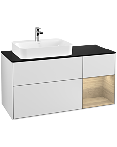 Villeroy und Boch Finion Waschtischunterschrank F402PCMT 120cm, Abdeckplatte black matt, Regal rechts Oak Veneer, White matt lacquer