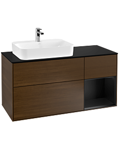 Villeroy und Boch Finion Villeroy und Boch F402PDGN 120cm, plaque de finition noir mat, étagère à droite laqué noir mat, placage noyer
