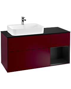 Villeroy und Boch Finion Waschtischunterschrank F402PDHB 120cm, Abdeckplatte black matt, Regal rechts Black matt lacquer, Peony Matt