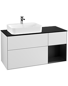 Villeroy und Boch Finion Waschtischunterschrank F402PDMT 120cm, Abdeckplatte black matt, Regal rechts Black matt lacquer, White matt lacquer