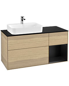 Villeroy und Boch Finion Waschtischunterschrank F402PDPC 120cm, Abdeckplatte black matt, Regal rechts Black matt lacquer, Oak Veneer