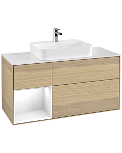 Villeroy und Boch Finion Villeroy und Boch Finion F411GFPC 120cm, cover plate white matt, shelf left Glossy white lacquer, Oak Veneer