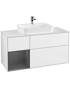 Villeroy und Boch Finion Villeroy und Boch F411GKGF 120cm, plaque de finition blanc mat, étagère gauche anthracite mat, laqué blanc brillant