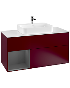 Villeroy und Boch Finion Villeroy und Boch F411GKHB 120cm, plaque de finition blanc mat, étagère gauche anthracite mat, Peony Matt