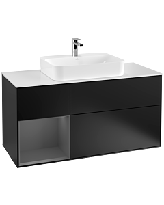 Villeroy und Boch Finion Villeroy und Boch F411GKPD 120cm, plaque de recouvrement blanc mat, étagère gauche anthracite mat, laqué noir mat