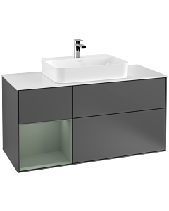 Villeroy und Boch Finion Villeroy und Boch F411GMGK 120cm, plaque de finition blanc mat, étagère gauche Olive Matt Lacquer , anthracite mat