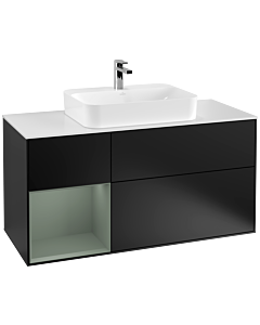 Villeroy und Boch Finion Villeroy und Boch F411GMPD 120cm, plaque de recouvrement blanc mat, étagère gauche Olive Matt Lacquer , laqué noir mat