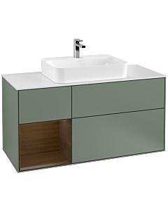Villeroy und Boch Finion Villeroy und Boch F411GNGM 120cm, plaque de finition blanc mat, étagère gauche placage Olive Matt Lacquer , Olive Matt Lacquer
