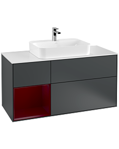 Villeroy und Boch Finion Villeroy und Boch F411HBHG 120cm, plaque de finition blanc mat, étagère à gauche Peony , Midnight Blue Matt Lacquer