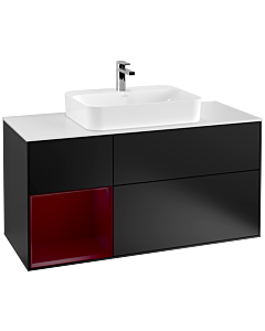 Villeroy und Boch Finion Waschtischunterschrank F411HBPD 120cm, Abdeckplatte white matt, Regal links Peony, Black matt lacquer